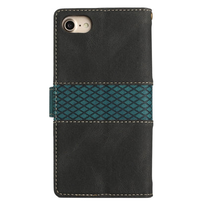 For iPhone 16e Grid Stitching Leather Phone Case with Lanyard(Black) by bashfashion