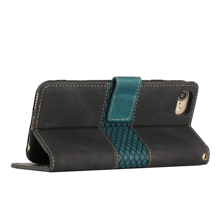 For iPhone 16e Grid Stitching Leather Phone Case with Lanyard(Black) by bashfashion