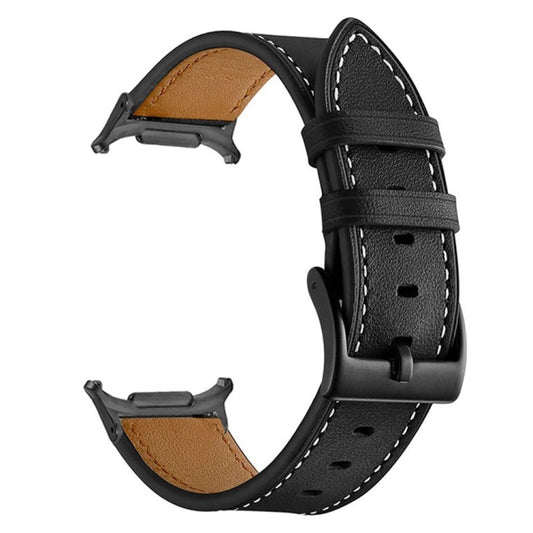 For Samsung Galaxy Watch Ultra 47mm / Ultra 2025 Black Buckle Genuine Leather Watch Band(Black) by bashfashion