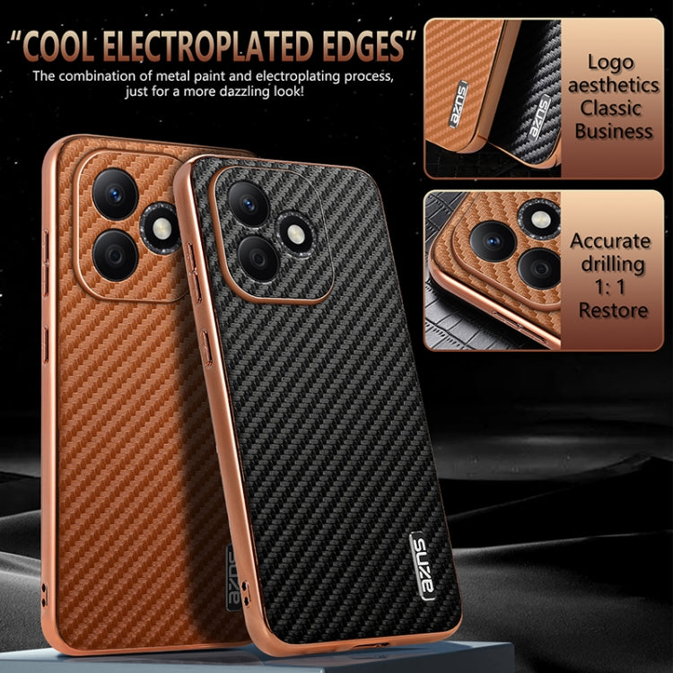 For Honor X60i AZNS Electroplated Edge Carbon Fiber Texture Phone Case(Black) by AZNS