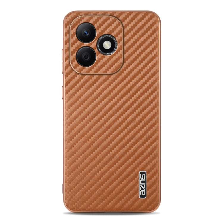 For Honor X60i AZNS Electroplated Edge Carbon Fiber Texture Phone Case(Brown) by AZNS