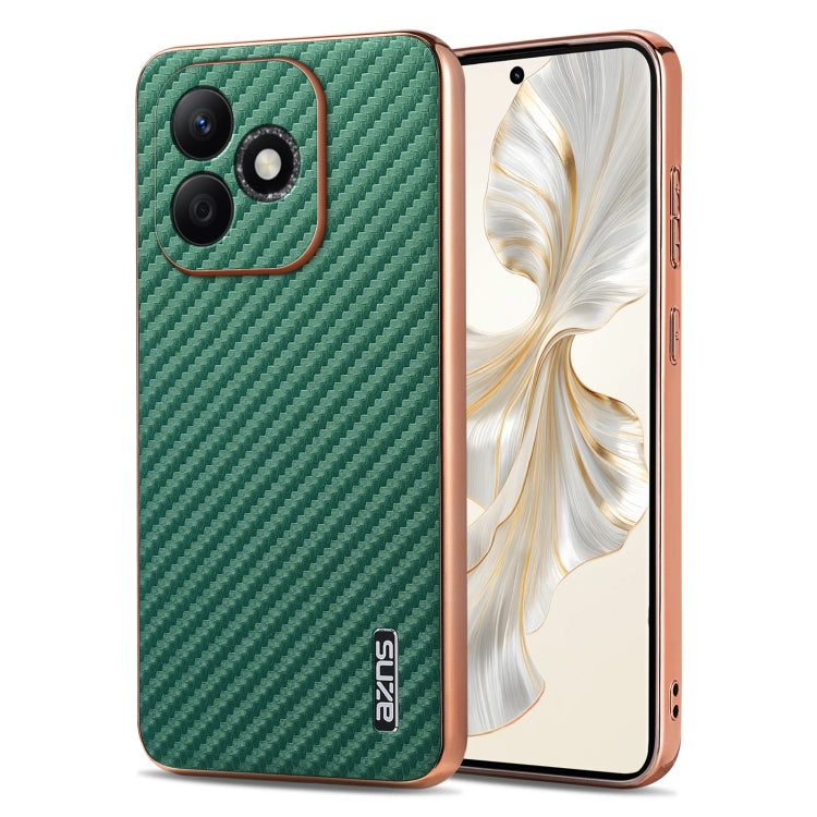 For Honor X60i AZNS Electroplated Edge Carbon Fiber Texture Phone Case(Green) by AZNS
