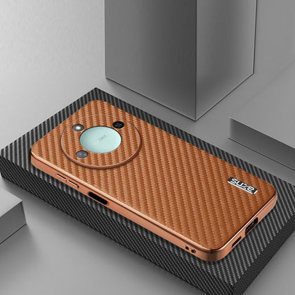 For Honor X60 AZNS Electroplated Edge Carbon Fiber Texture Phone Case(Brown) by AZNS