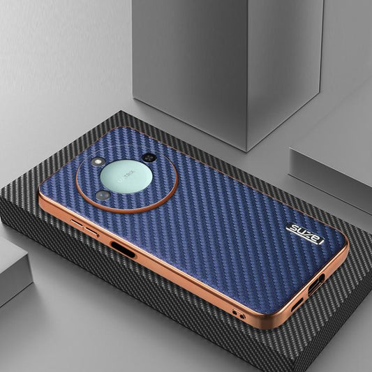 For Honor X60 AZNS Electroplated Edge Carbon Fiber Texture Phone Case(Blue) by AZNS