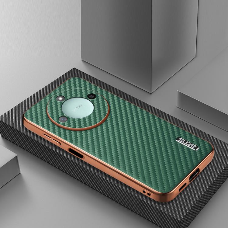 For Honor X60 AZNS Electroplated Edge Carbon Fiber Texture Phone Case(Green) by AZNS