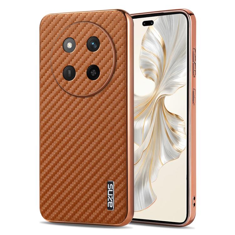 For Honor X60 Pro AZNS Electroplated Edge Carbon Fiber Texture Phone Case(Brown) by AZNS