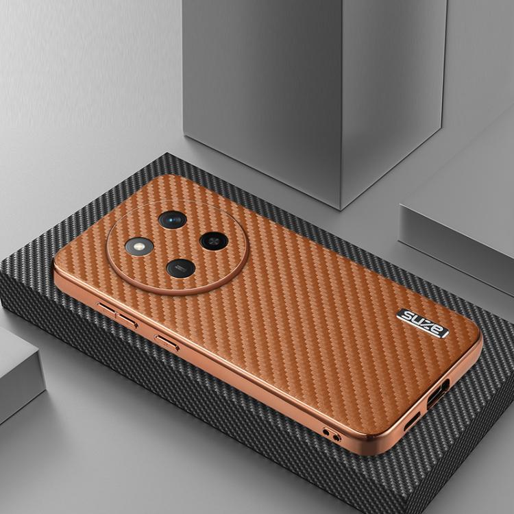 For Honor X60 Pro AZNS Electroplated Edge Carbon Fiber Texture Phone Case(Brown) by AZNS