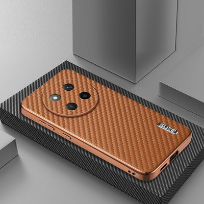For Honor X60 Pro AZNS Electroplated Edge Carbon Fiber Texture Phone Case(Brown) by AZNS