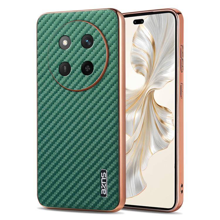 For Honor X60 Pro AZNS Electroplated Edge Carbon Fiber Texture Phone Case(Green) by AZNS