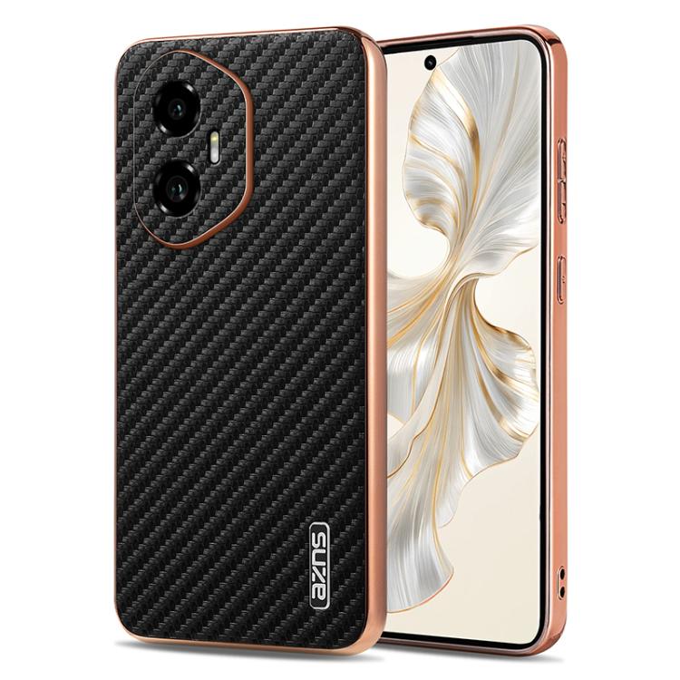 For Honor 300 AZNS Electroplated Edge Carbon Fiber Texture Phone Case(Black) by AZNS