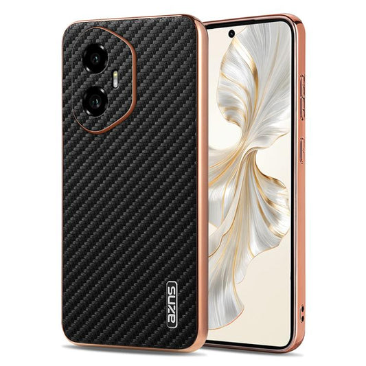 For Honor 300 AZNS Electroplated Edge Carbon Fiber Texture Phone Case(Black) by AZNS