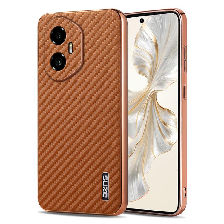 For Honor 300 AZNS Electroplated Edge Carbon Fiber Texture Phone Case(Brown) by AZNS
