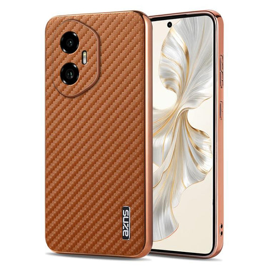 For Honor 300 AZNS Electroplated Edge Carbon Fiber Texture Phone Case(Brown) by AZNS