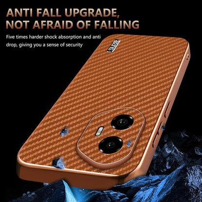 For Honor 300 AZNS Electroplated Edge Carbon Fiber Texture Phone Case(Brown) by AZNS