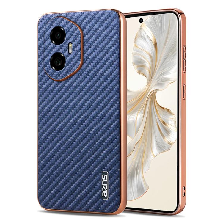 For Honor 300 AZNS Electroplated Edge Carbon Fiber Texture Phone Case(Blue) by AZNS