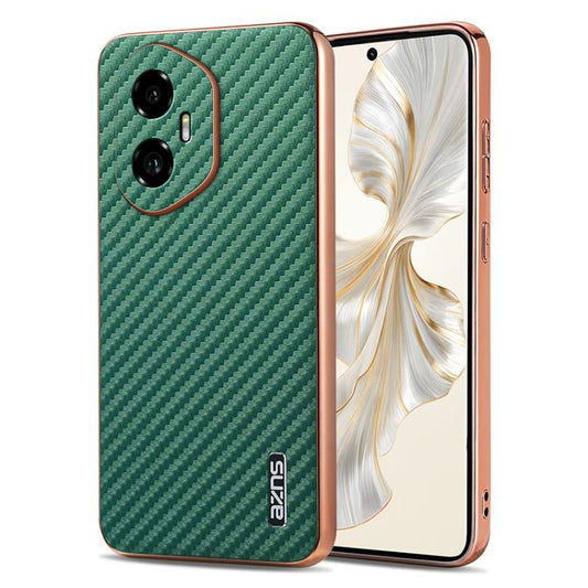 For Honor 300 AZNS Electroplated Edge Carbon Fiber Texture Phone Case(Green) by AZNS
