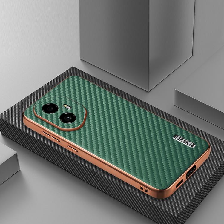 For Honor 300 AZNS Electroplated Edge Carbon Fiber Texture Phone Case(Green) by AZNS