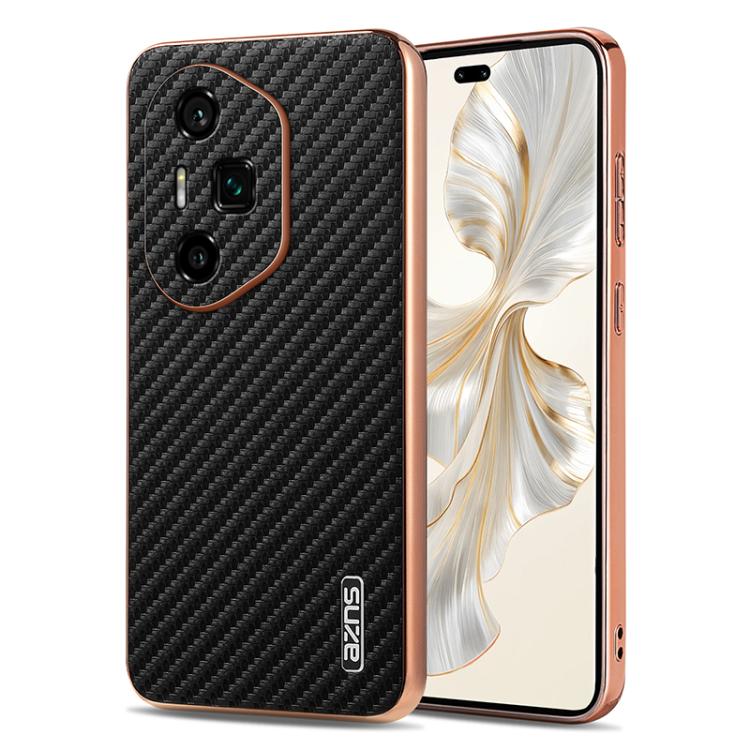For Honor 300 Ultra AZNS Electroplated Edge Carbon Fiber Texture Phone Case(Black) by AZNS