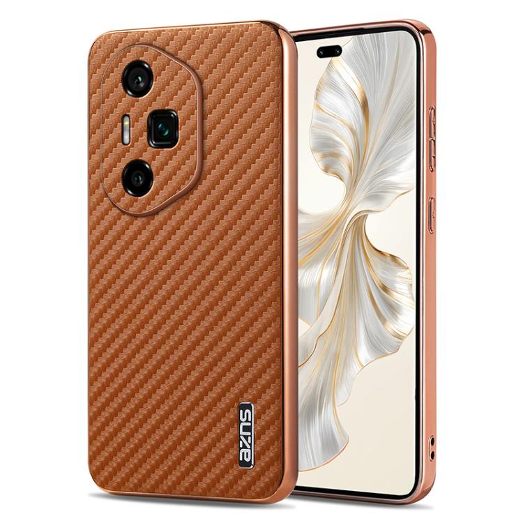 For Honor 300 Ultra AZNS Electroplated Edge Carbon Fiber Texture Phone Case(Brown) by AZNS