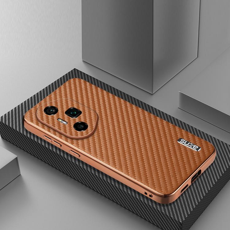 For Honor 300 Ultra AZNS Electroplated Edge Carbon Fiber Texture Phone Case(Brown) by AZNS