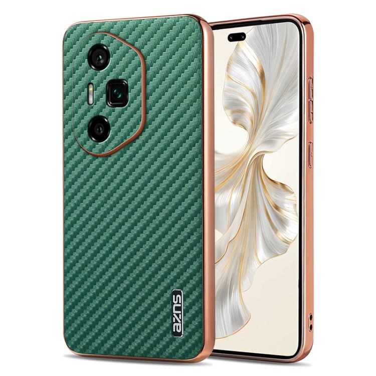 For Honor 300 Ultra AZNS Electroplated Edge Carbon Fiber Texture Phone Case(Green) by AZNS