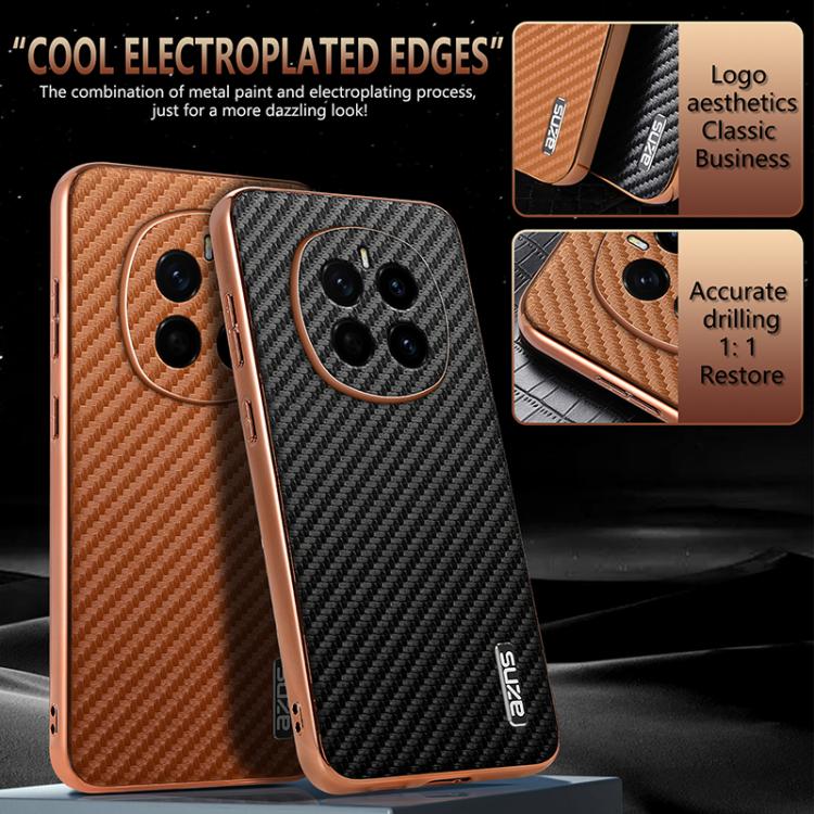 For Honor Magic7 AZNS Electroplated Edge Carbon Fiber Texture Phone Case(Black) by AZNS