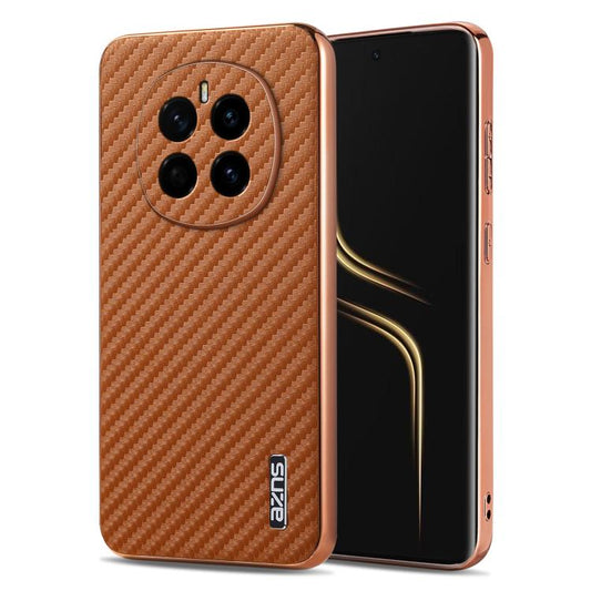 For Honor Magic7 AZNS Electroplated Edge Carbon Fiber Texture Phone Case(Brown) by AZNS