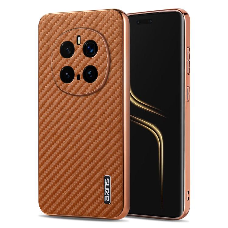 For Honor Magic7 Pro AZNS Electroplated Edge Carbon Fiber Texture Phone Case(Brown) by AZNS