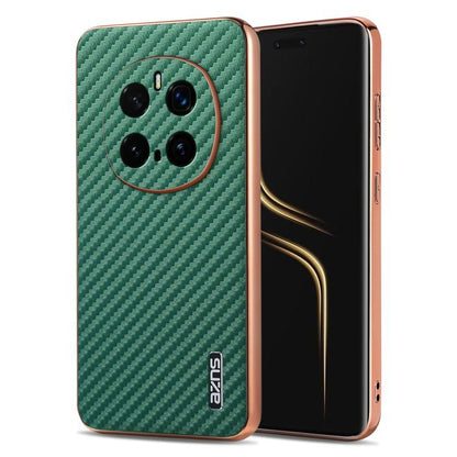 For Honor Magic7 Pro AZNS Electroplated Edge Carbon Fiber Texture Phone Case(Green) by AZNS