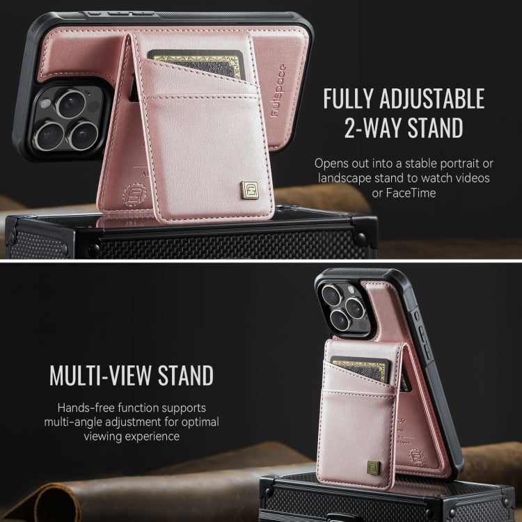 For iPhone 15 Pro Max AutSpace A12 MagSafe Magnetic RFID Card Bag Phone Case(Rose Gold) by AutSpace