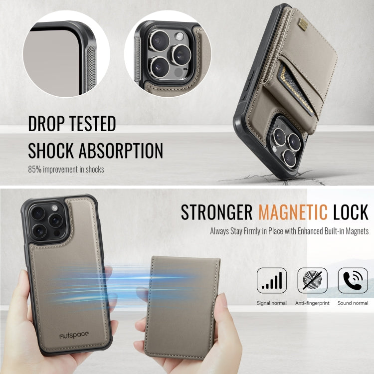 For iPhone 15 Pro Max AutSpace A12 MagSafe Magnetic RFID Card Bag Phone Case(Khaki) by AutSpace