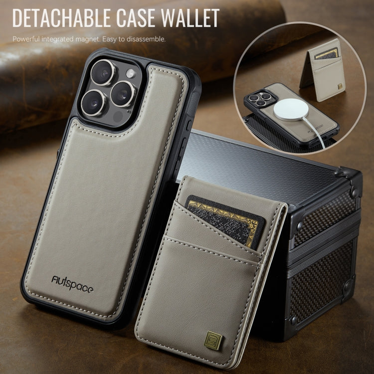 For iPhone 15 Pro Max AutSpace A12 MagSafe Magnetic RFID Card Bag Phone Case(Khaki) by AutSpace