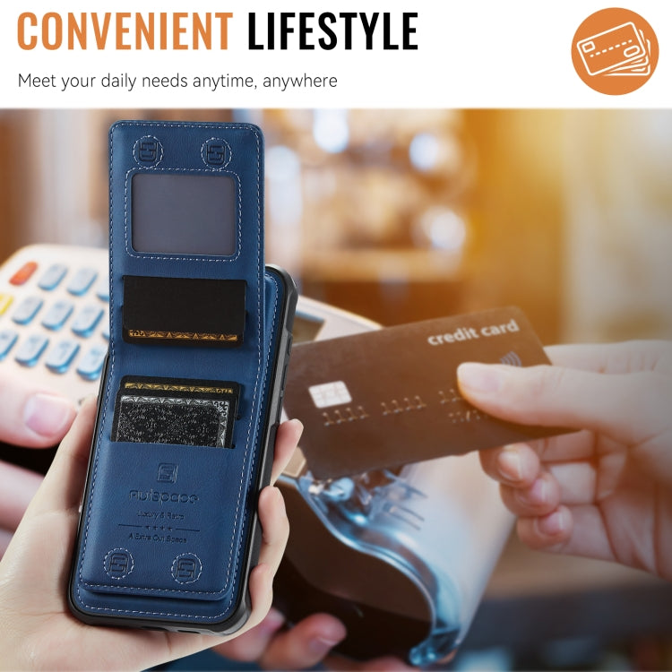 For iPhone 15 Pro AutSpace A12 MagSafe Magnetic RFID Card Bag Phone Case(Blue) by AutSpace