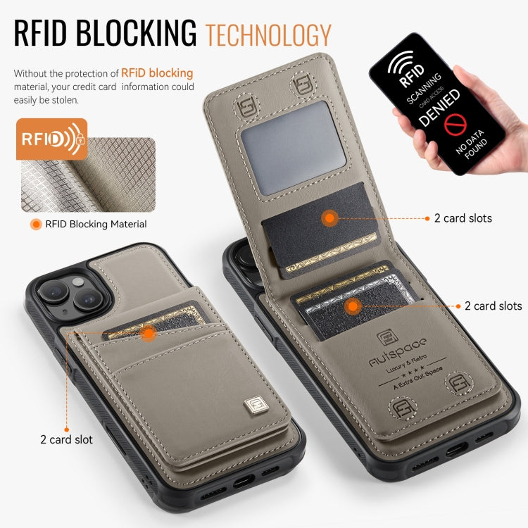 For iPhone 15 Plus AutSpace A12 MagSafe Magnetic RFID Card Bag Phone Case(Khaki) by AutSpace