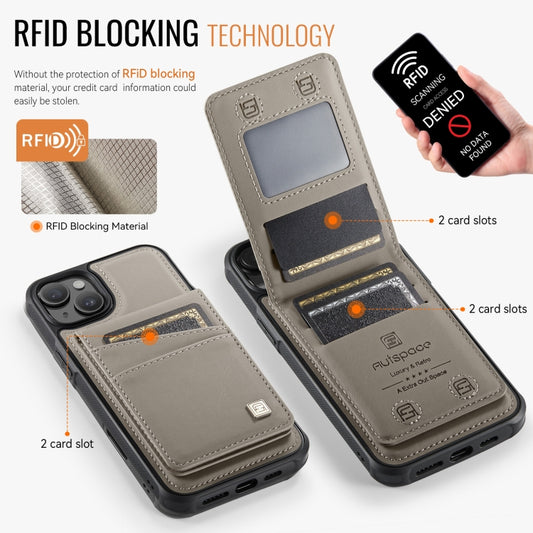 For iPhone 15 Plus AutSpace A12 MagSafe Magnetic RFID Card Bag Phone Case(Khaki) by AutSpace