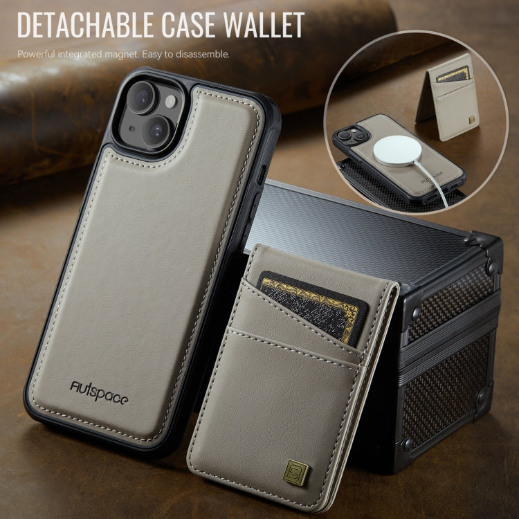 For iPhone 15 Plus AutSpace A12 MagSafe Magnetic RFID Card Bag Phone Case(Khaki) by AutSpace