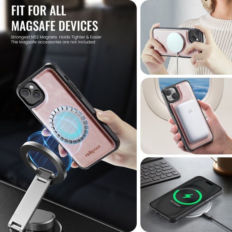 For iPhone 15 AutSpace A12 MagSafe Magnetic RFID Card Bag Phone Case(Rose Gold) by AutSpace