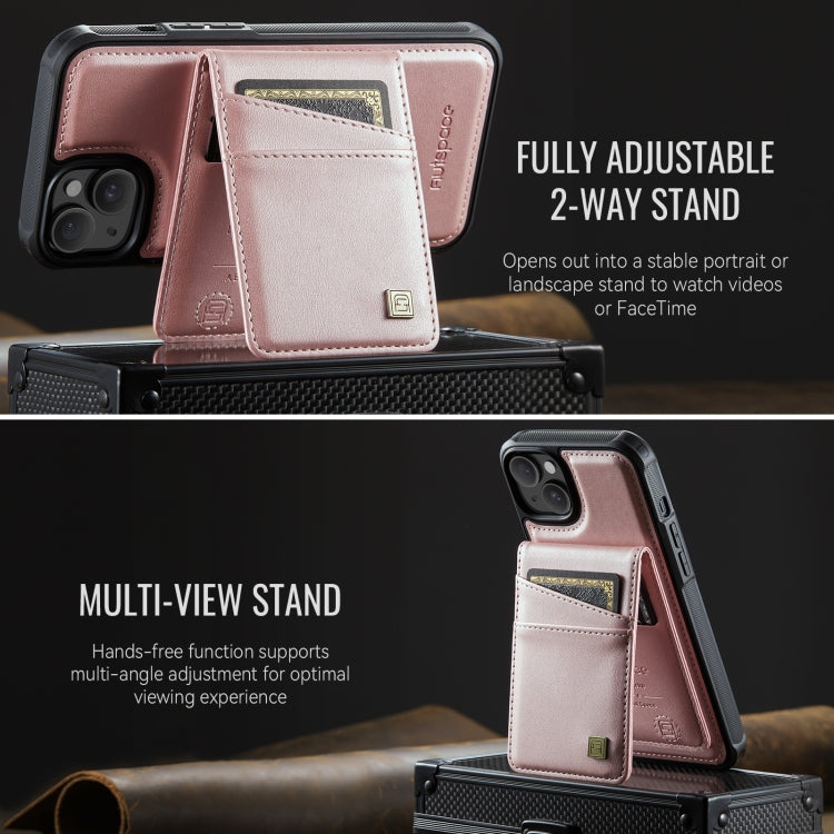 For iPhone 14 Plus AutSpace A12 MagSafe Magnetic RFID Card Bag Phone Case(Rose Gold) by AutSpace