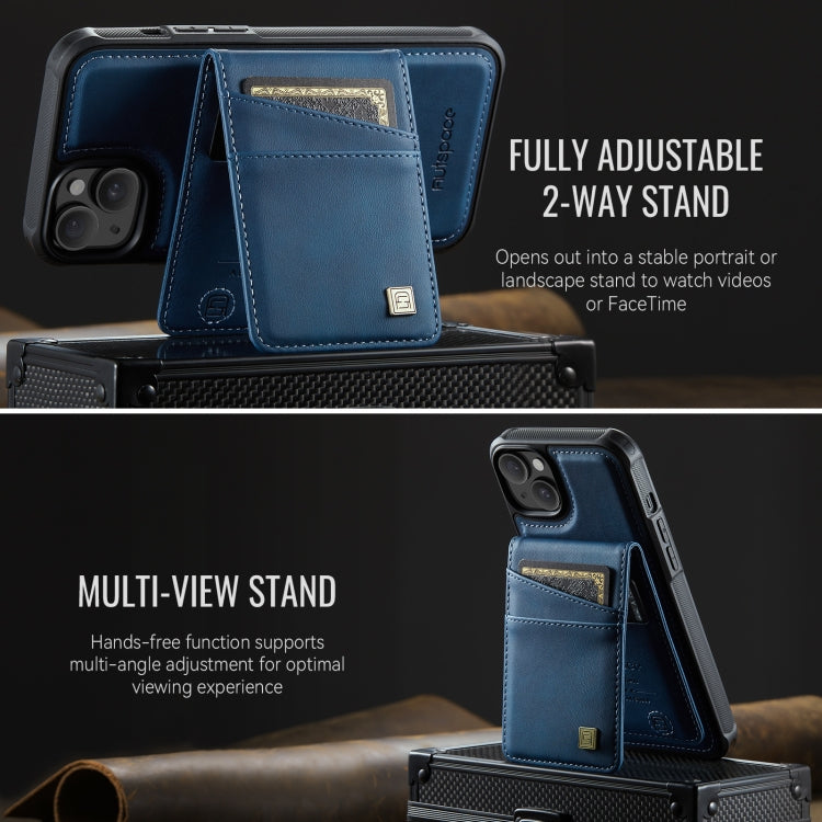 For iPhone 14 Plus AutSpace A12 MagSafe Magnetic RFID Card Bag Phone Case(Blue) by AutSpace