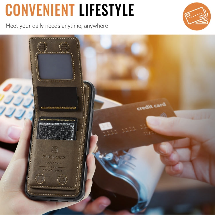 For iPhone 14 AutSpace A12 MagSafe Magnetic RFID Card Bag Phone Case(Coffee) by AutSpace