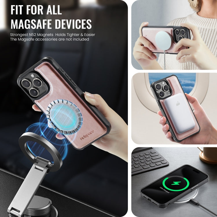 For iPhone 14 Pro AutSpace A12 MagSafe Magnetic RFID Card Bag Phone Case(Rose Gold) by AutSpace