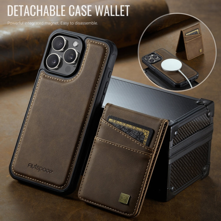 For iPhone 14 Pro AutSpace A12 MagSafe Magnetic RFID Card Bag Phone Case(Coffee) by AutSpace
