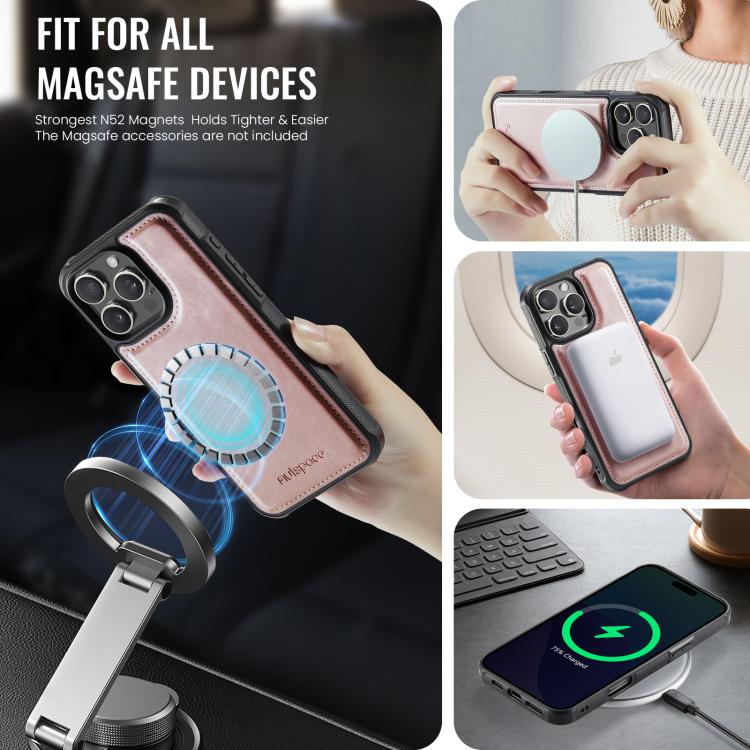 For iPhone 16 Pro Max AutSpace A12 MagSafe Magnetic RFID Card Bag Phone Case(Rose Gold) by AutSpace