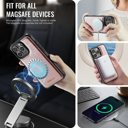 For iPhone 16 Pro Max AutSpace A12 MagSafe Magnetic RFID Card Bag Phone Case(Rose Gold) by AutSpace