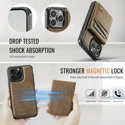 For iPhone 16 Pro AutSpace A12 MagSafe Magnetic RFID Card Bag Phone Case(Coffee) by AutSpace