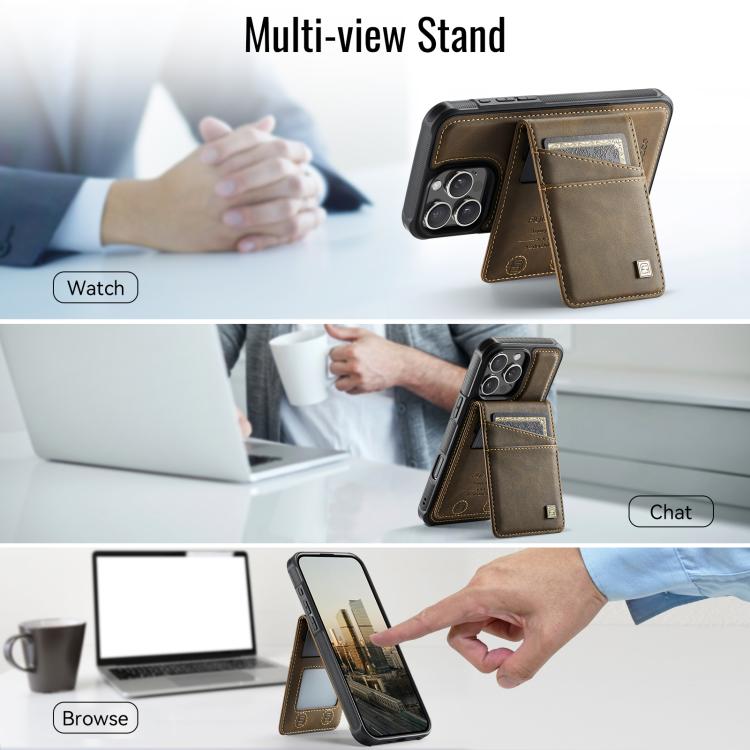 For iPhone 16 Pro AutSpace A12 MagSafe Magnetic RFID Card Bag Phone Case(Coffee) by AutSpace