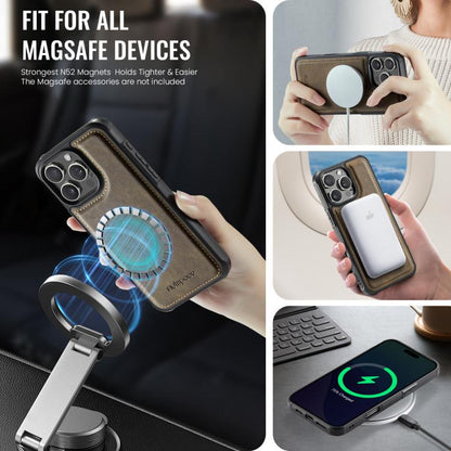 For iPhone 16 Pro AutSpace A12 MagSafe Magnetic RFID Card Bag Phone Case(Coffee) by AutSpace