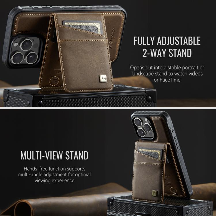 For iPhone 16 Pro AutSpace A12 MagSafe Magnetic RFID Card Bag Phone Case(Coffee) by AutSpace