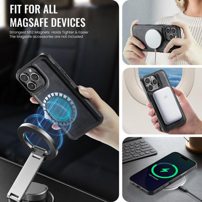 For iPhone 16 Pro AutSpace A12 MagSafe Magnetic RFID Card Bag Phone Case(Black) by AutSpace