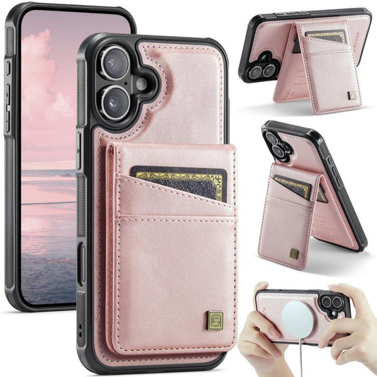 For iPhone 16 Plus AutSpace A12 MagSafe Magnetic RFID Card Bag Phone Case(Rose Gold) by AutSpace